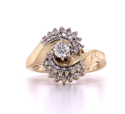 £516.46 • Buy 14k Yellow Gold Round Diamond Spiral Halo Design Ring .5CTTW Size 7.25