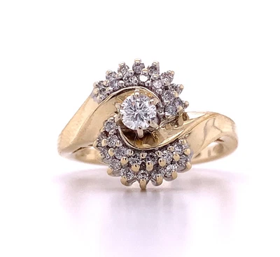 £516.46 • Buy 14k Yellow Gold Round Diamond Spiral Halo Design Ring .5CTTW Size 7.25
