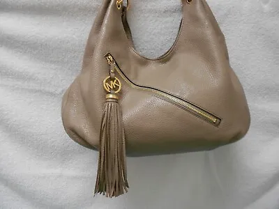 Michael Kors Charm Tassel Leather Hobo Tote Taupe EXCELLENT FREE SHIPPING • $69