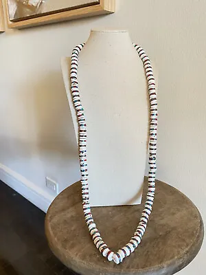 Vintage 44  White Chunky Oversized African Trade Beads Bone With Stone Inlay • $300