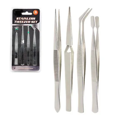 4 Pc Tweezer Set Stainless Steel Hobby Electronic Jewelry Watch Repairs Tool New • $6.08