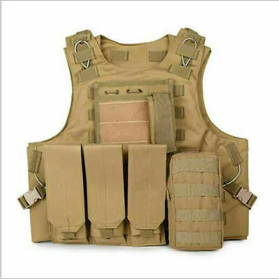  Nylon Military Tactical Vest Molle Carrier Combat  Plates Army Airsoft Outdoor • £43.86