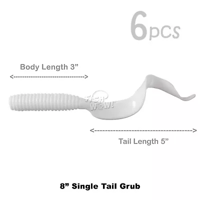 8  (with Tail Extended) Curly Single Tail Perch Grub 5  Scampi Soft Bait White • $15.88