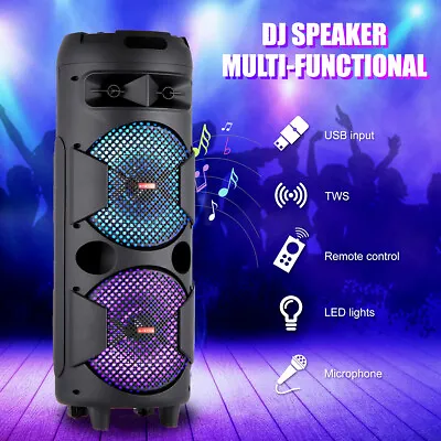 Dual 8  Portable Bluetooth Speaker Heavy Bass Sound System Karaoke Party 5000W • $75.99