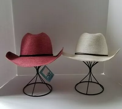 (Lot Of 2) Betmar New York Braided Straw Packable Hats White & Pink • $46.99