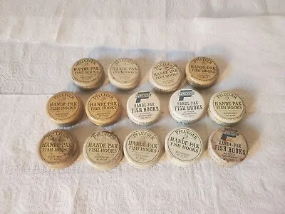 14 Vintage Pflueger Fishing Hook Tins 2  Diameter Hooks Bait Shop Cabin Decor  • $49.99