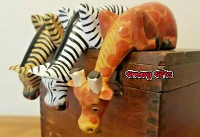 £11.95 • Buy Hand Carved Wooden Shelf Sitter Ornament Giraffe Or Zebra ~ Bright Home Decor
