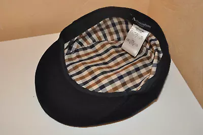 Aquascutum Men's Blue Wool Classic Check Flat Cap Hat Newsboy One Size ~ 58 Cm • £162