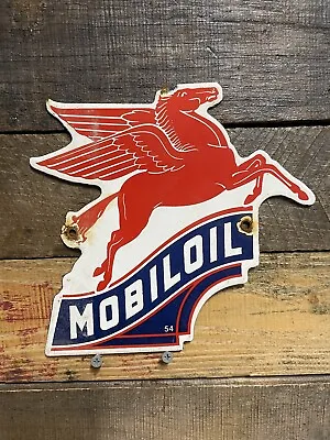 1954 Mobil Vintage Porcelain Sign Gas Station & Motor Oil Pegasus Horse Plaque • $165.50