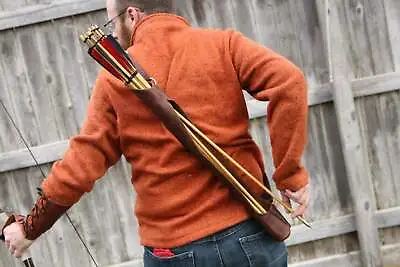 Leather Arrow Back Quiver Brown Archery - Right Side Reverse Draw - Handmade • $97.95