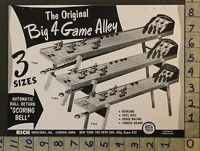 1953 Toy Ad Big 4 Game Alley Bowl Skill Ball Horse Race Shuffle Rich Clintontf47 • $28.95