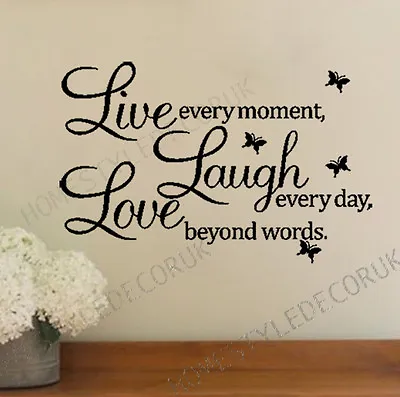 LIVE LAUGH LOVE Wall Quote Butterfly Stickers Home Art Decal Vinyl Removable UK • £4.59