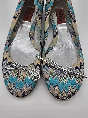 Missoni Ballet Flats Bow Tie Slip On Shoes Chevron Knit Round Toe Italy SZ 37.5 • $26.99