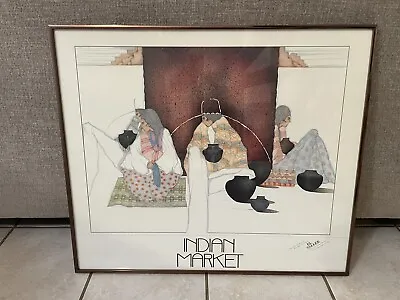 AMADO PENA Indian Market Orig 1983 Gallery Poster 23x27 SIGNED Framed Santa Fe • $400