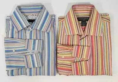 Lot Of 2 Mens BANANA REPUBLIC French Cuff  Dress SHIRTS Size Large Stripes • $29.95