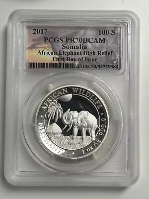 2017 Somalia 1oz Silver 100 Shillings High Relief Elephant PCGS PR-70 DCAM • $69.95