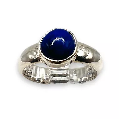 925 Sterling Solitaire Silver Natural Lapis Lazuli Blue Ring Size 5 • $89.99