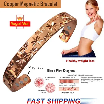 Ladies Copper Magnetic Bangle Bracelet Cuff Pain Relief Arthritis Carpel Tunnel • £5.69