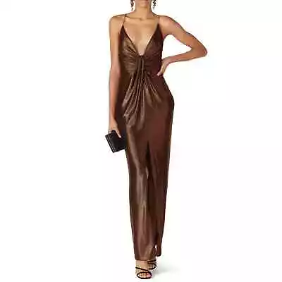 Aidan Aidan Mattox Copper Draped Twist Front Slit Cocktail Gown Size 14 • $125