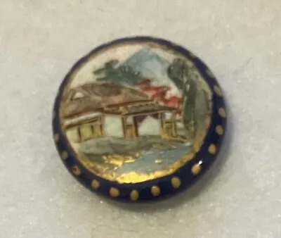 Awesome Antique Painted Meiji Era Cobalt Satsuma W/a Pagoda Scene 1” • $55