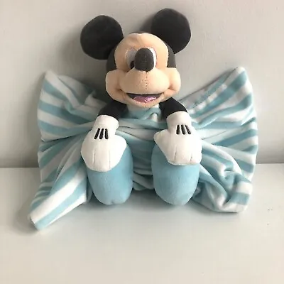 Disney Store Disney Baby Blue & White Striped Mickey Mouse Comforter Soft Toy • £5.99