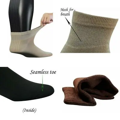 Combed Cotton Men's 6 Pair/Lot Diabetic Ankle Socks Seamless Toe Non-Binding  • $34.03