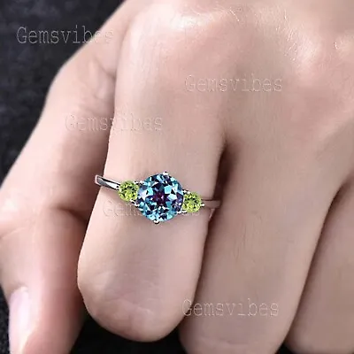 Vintage Color Changing Alexandrite 925 Sterling Silver Gemstone Peridot Ring • $34.05