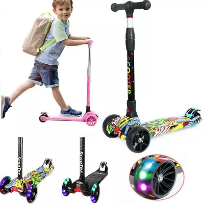 Kids 3 Wheel Scooter Light Up Wheels Childrens Height Adjustable Ride On Toy • £19.99