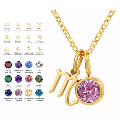 12 Constellation/Birthstone Gold Necklace Jewellery Zodiac Star Sign Horoscope • £13.99