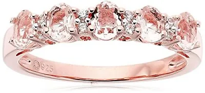 Rose Gold-Plated Silver Morganite And White Zirconia 5-stone Band-Ring Size 7 • $41.66