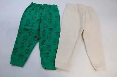 Baby Boys 2 SWEATPANTS LOT Oatmeal Beige GREEN W/ MONSTERS Silly Grumpy 24 MO • $18