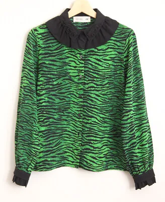 $75 • Buy KENZO X H&M Sz US 8 (AUS 10-12) Green Tiger Print Silk Blouse, Top, SHIRT Beaded