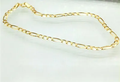 9CT GOLD ANKLE BRACELET 10 Inch SOLID FIGARO CURB CHAIN HALLMARKED 9CARAT ANKLET • £79.94