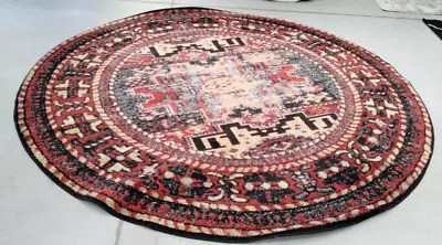 RED / MULTI 8' X 8' Round Pulled Thread Rug Reduced Price 1172724222 VTH213A-8R • $128