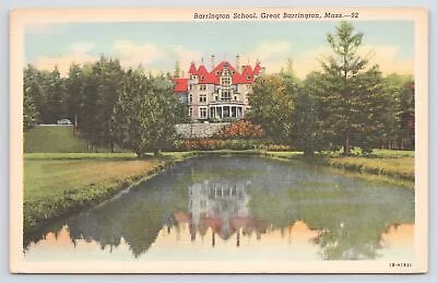 Linen~Barrington School~Reflection Of Bldg On Water~Trees Around Area~Mass~Vtg • $3.50