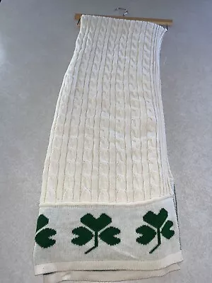 St. Patrick’s Day Throw Blanket Cable Knit Shamrock Beige Green Lucky Lane New • £43.39