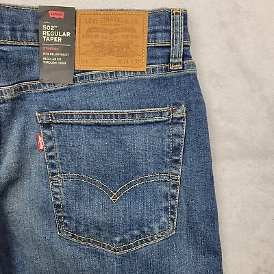 Levis Jeans Mens 34x32 Blue Denim Pant Taper Flex Lot 502 Big E Heavy Duty Adult • $58.97