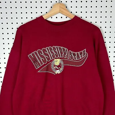 Mississippi State Bulldogs MSU Crewneck Sweatshirt Maroon Vintage 90s Size Large • $19.59