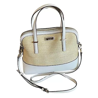 KATE SPADE NEW YORK Natural Straw White Leather Crossbody Spring Handbag Satchel • £85.49