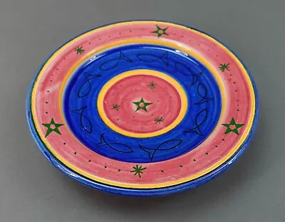 Mekki Essouria Signed Moroccan Hand Painted Fish & Stars Pottery Wall Plate Bowl • $81.74