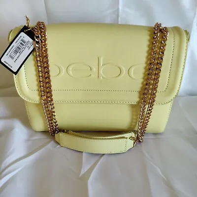 Bebe Women's Purse Lila Flap Shoulder Bag Faux Leather Pastel Yellow NWT • $35