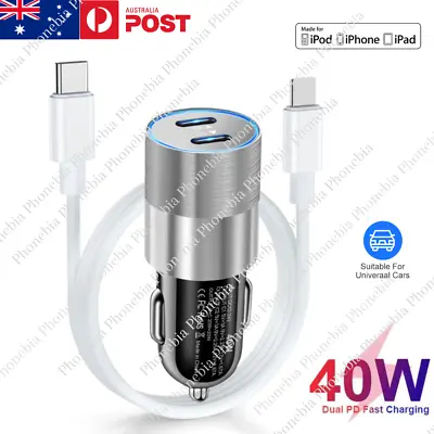 Car Fast Charger 40W Dual USB C Adapter PD Type C Cable For IPhone 14 13 12 11 8 • $12.57
