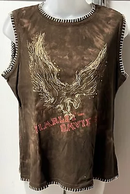 Harley Davidson Brown W/ Cream Whipstitched Edging XL Ladies Woman Screenprinted • $9.99