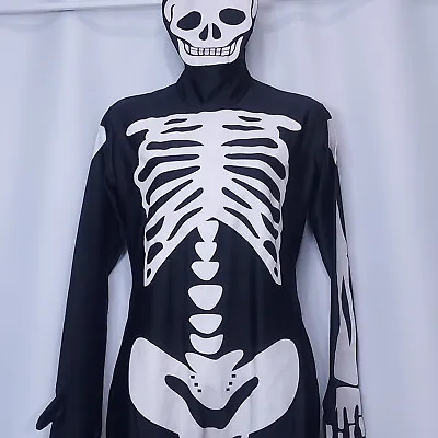Morph Suit Skeleton Halloween Costume Body Suit Adult Large 1 Piece Skin Zip • $29.92