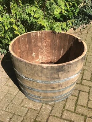 £25 • Buy Half Wine Barrel Planter With Galvanised Hoops