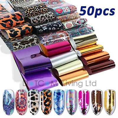 Mixed Nail Foils Nail Art Transfer Foil Wraps Decal Glitter Stickers X50PCS • $3.72