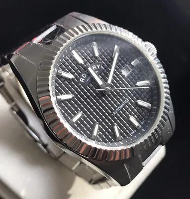 Men's Genuine Rotary Automatic  Date Fluted Bezel Black 21 Jewel GB00426/04 • £119