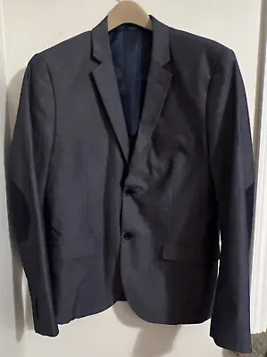 H&M Slim Fit Blazer Jacket Sport Coat Men’s 42R Blue Two Button Elbow Patch • $36