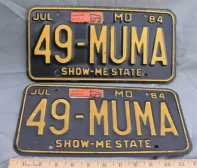 Vintage Missouri Vanity License Plate 49 MUMA  1984 Lot Of Two Expired July 1997 • $32.75