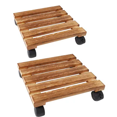 £17.95 • Buy 2 Wooden Heavy Plant Pot Locking Wheels Mover Garden Planter Caddy Trolley Stand